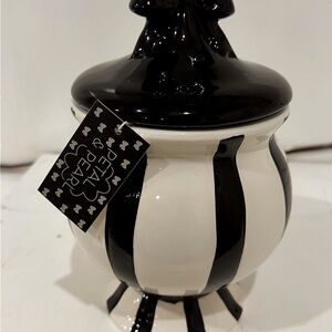 Black & White Striped Ceramic Jar